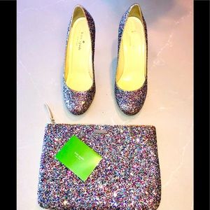 🌈✨Kate Spade Karolina Glitter Pumps & Pouchette